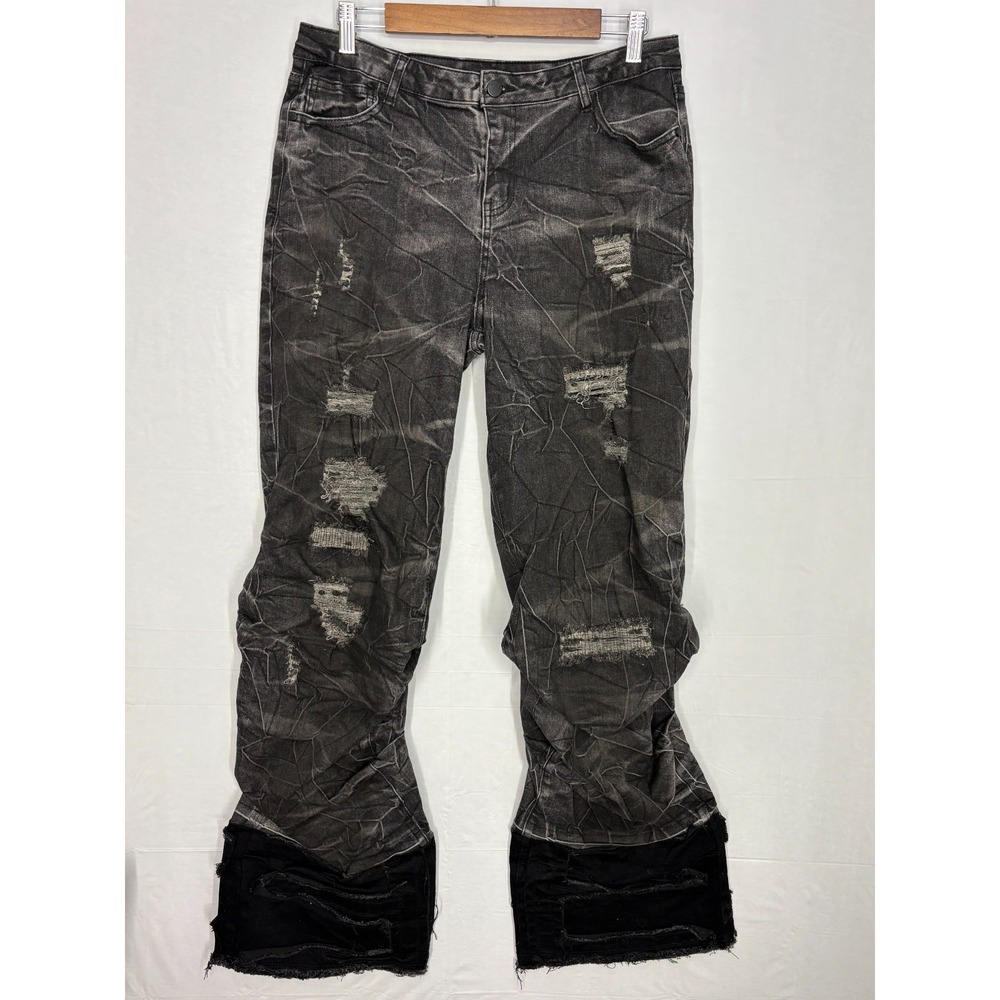Rockstar Original Stacked Flared Jeans Mens Black Stretch Distressed 31x34
